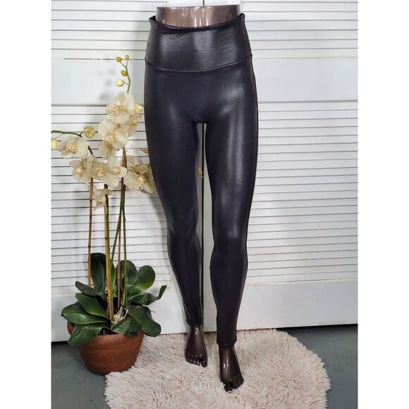 NWT Spanx Women's Black Faux Leather Stretch Shaping Slimming Leggings Sz L 2602 - Picture 2 of 10